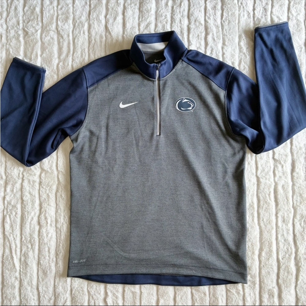 Nike Dri-FIT Men's Penn State Quarter Zip Pullover Heather Grey Navy Medium